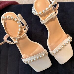 Elegant Pearl-Embellished White Heels